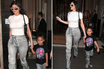 Kylie flaunts her curves and matches jeans with daughter Stormi in London
