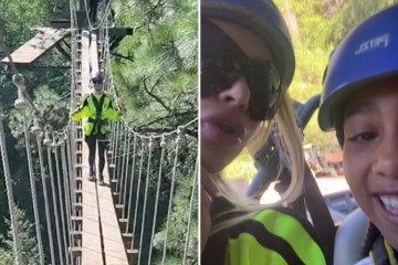 Kim Kardashian shows off thin frame & ‘freaks out’ on suspension bridge