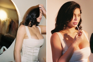 Kylie's chest spills out of tight corset dress as she poses in sultry new photos