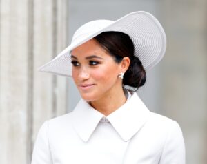 Meghan, Duchess of Sussex attends a National Service of Thanksgiving to celebrate the Platinum Jubilee of Queen Elizabeth II at St Paul's Cathedral on June 3, 2022 in London, England. The Platinum Jubilee of Elizabeth II is being celebrated from June 2 to June 5, 2022, in the UK and Commonwealth to mark the 70th anniversary of the accession of Queen Elizabeth II on 6 February 1952. (Photo by Max Mumby/Indigo/Getty Images)