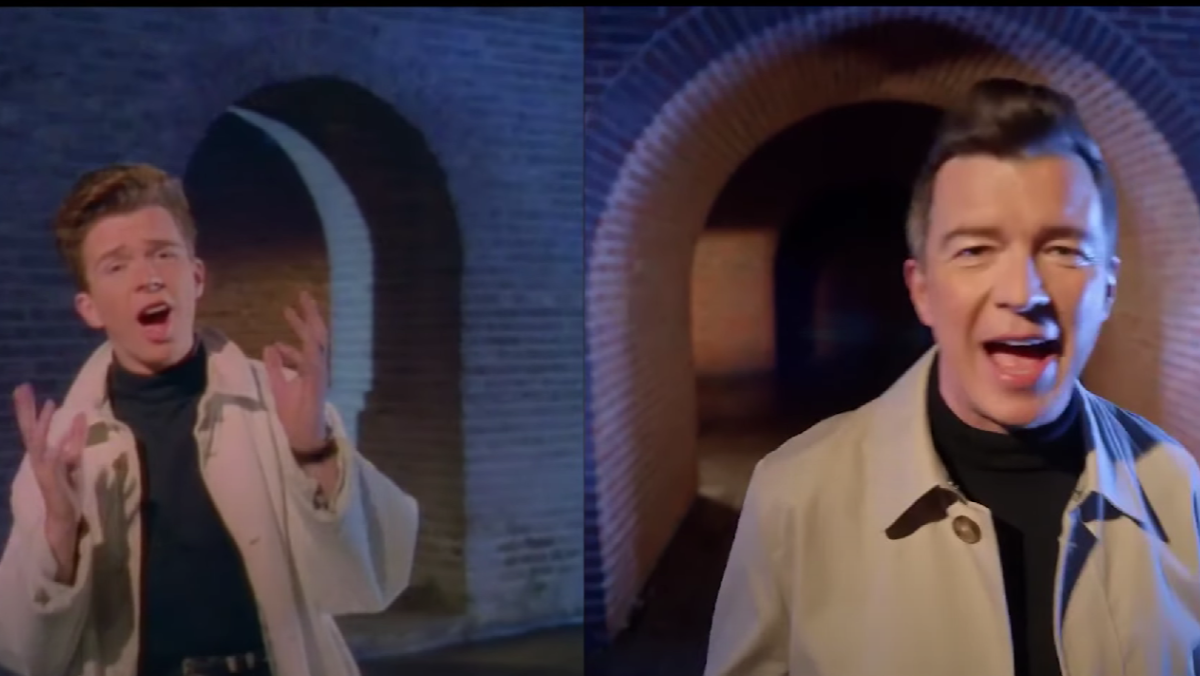 Side by side of the 1987 music video for Never Gonna Give You Up by Rick Astley and the recreation for a AAA commercial