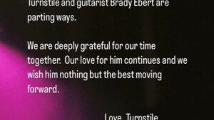 Turnstile Brady Ebert Departure Instagram Story Band Message Statement