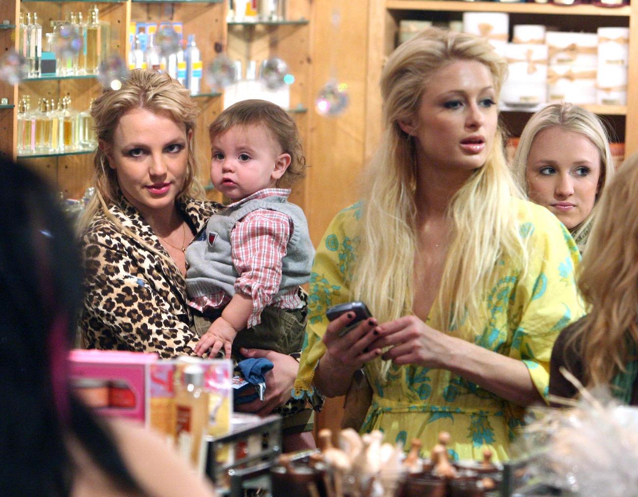 Paris Hilton and Britney Spears photographed inside a store.