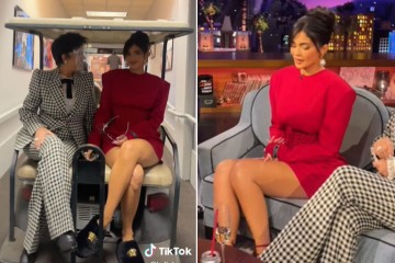 Kylie almost flashes fans in extremely short dress during bumpy golf cart ride
