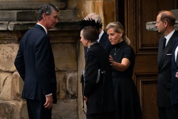 Touching moment Anne comforted by Sophie after following Queen's coffin