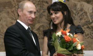 Vladimir Putin awards Anna Netrebko the people’s artist of Russia honour during celebrations marking the 225th anniversary of the Mariinsky theatre in 2008.