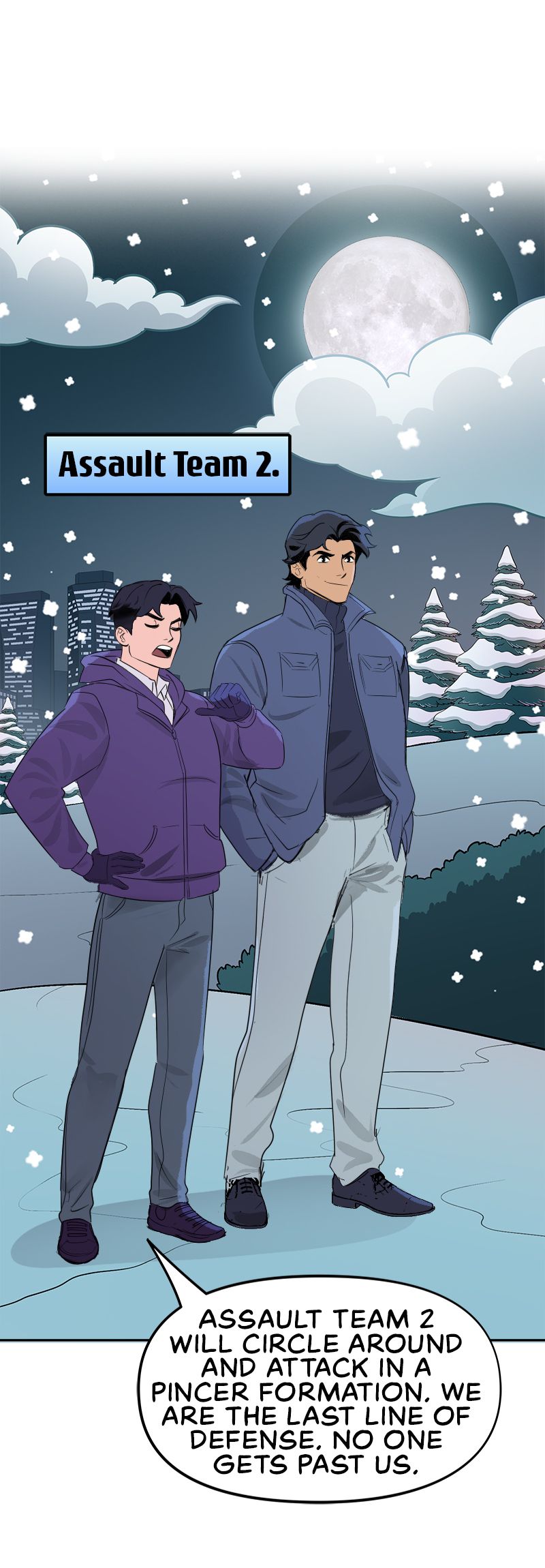Tim Drake discusses snowball fight tactics with Nightwing in Batman: Wayne Family Adventures.