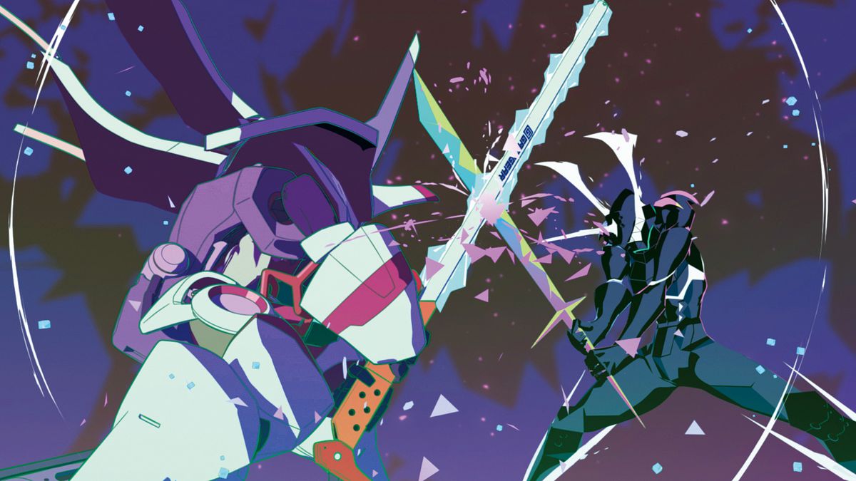 Promare’s mechs clashes swords and send pastel polygons flying everywhere