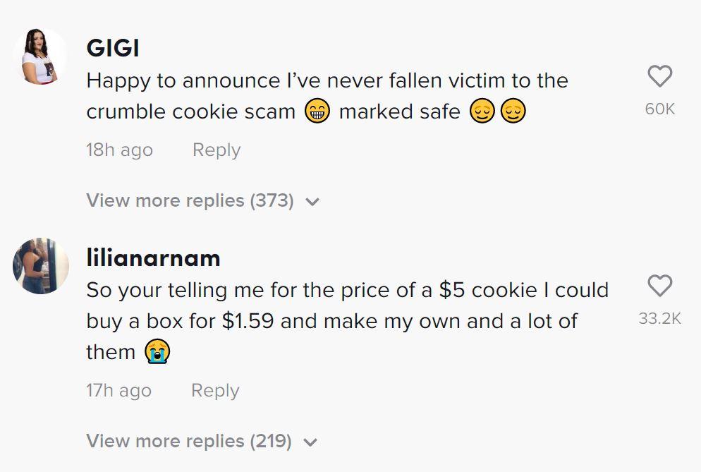 crumbl cookies comments tiktok