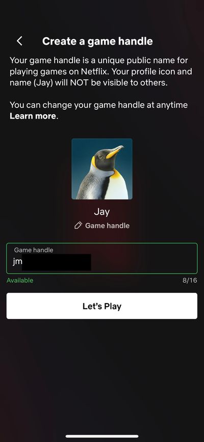 A screenshot from the Netflix app showing how to set up your game handle.
