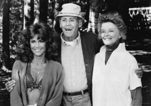 Jane Fonda, Henry Fonda, and Katharine Hepburn on the set of