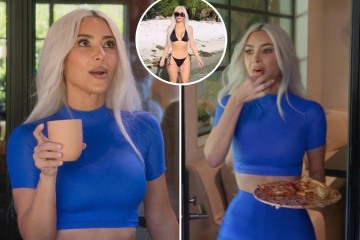 Kim shows off real stomach & curves in tight two-piece in unedited clip