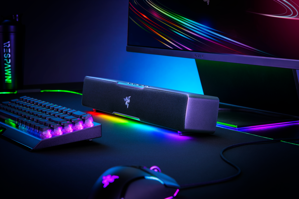 The Razer Leviathan V2 X soundbar next to a keyboard