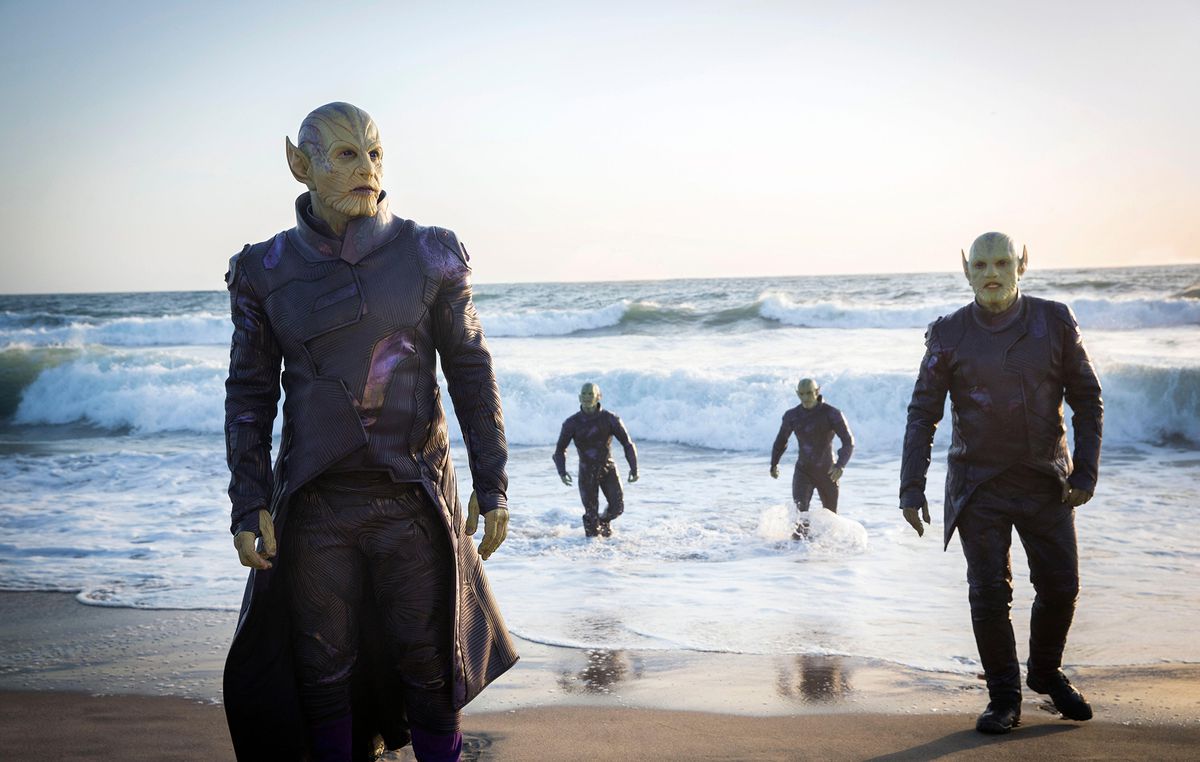 Ben Mendelsohn as Talos, joining other Skrulls in emerging from the ocean