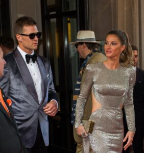 Gisele Bundchen and Tom Brady are seen leaving The Mark Hotel to go to the Met Gala