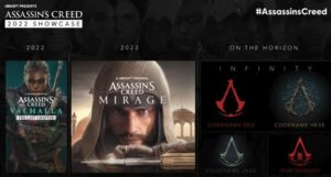 Assassin’s Creed plans for 2022, 2023 and beyond, with logos for the games announced today.