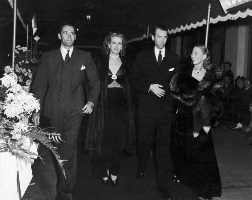 Henry Fonda, Anita Colby, Jimmy Stewart, and Frances Fonda at the premiere of 