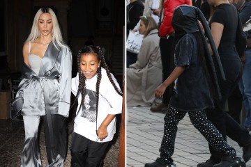 Kim’s daughter North is seen covering her full face with 'sad' leather mask