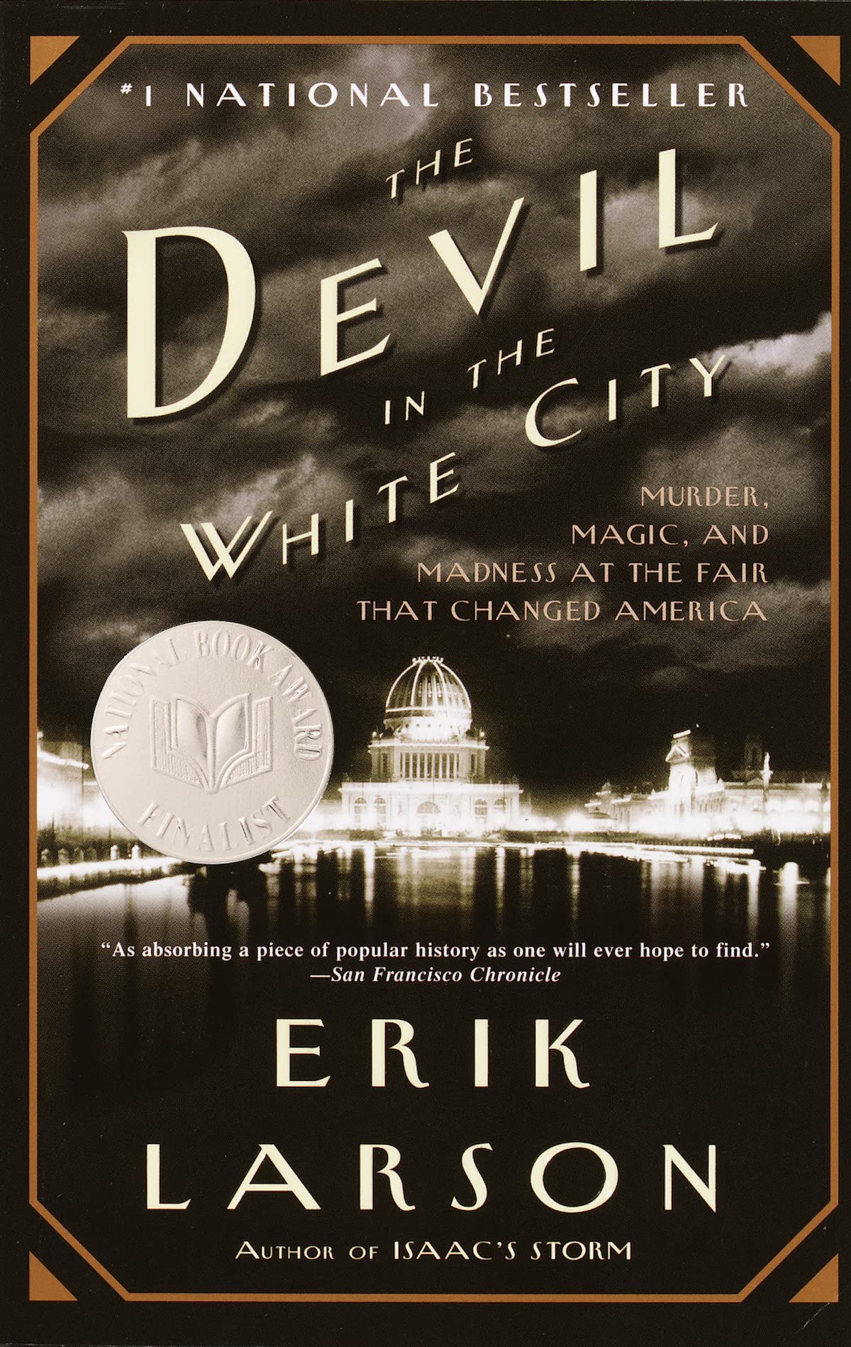 The mostly black and white cover of The Devil in the White City