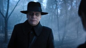 Fred Armisen as Uncle Fester on Netflix's Wednesday series.