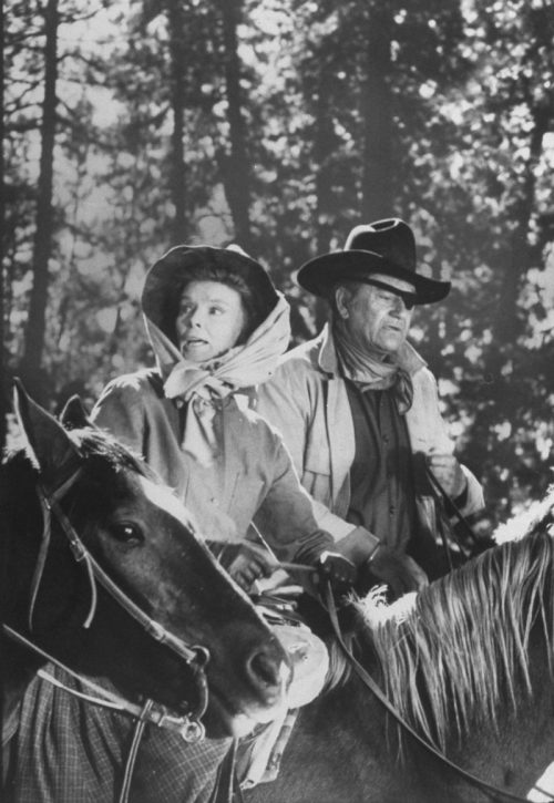 Katharine Hepburn and John Wayne in 