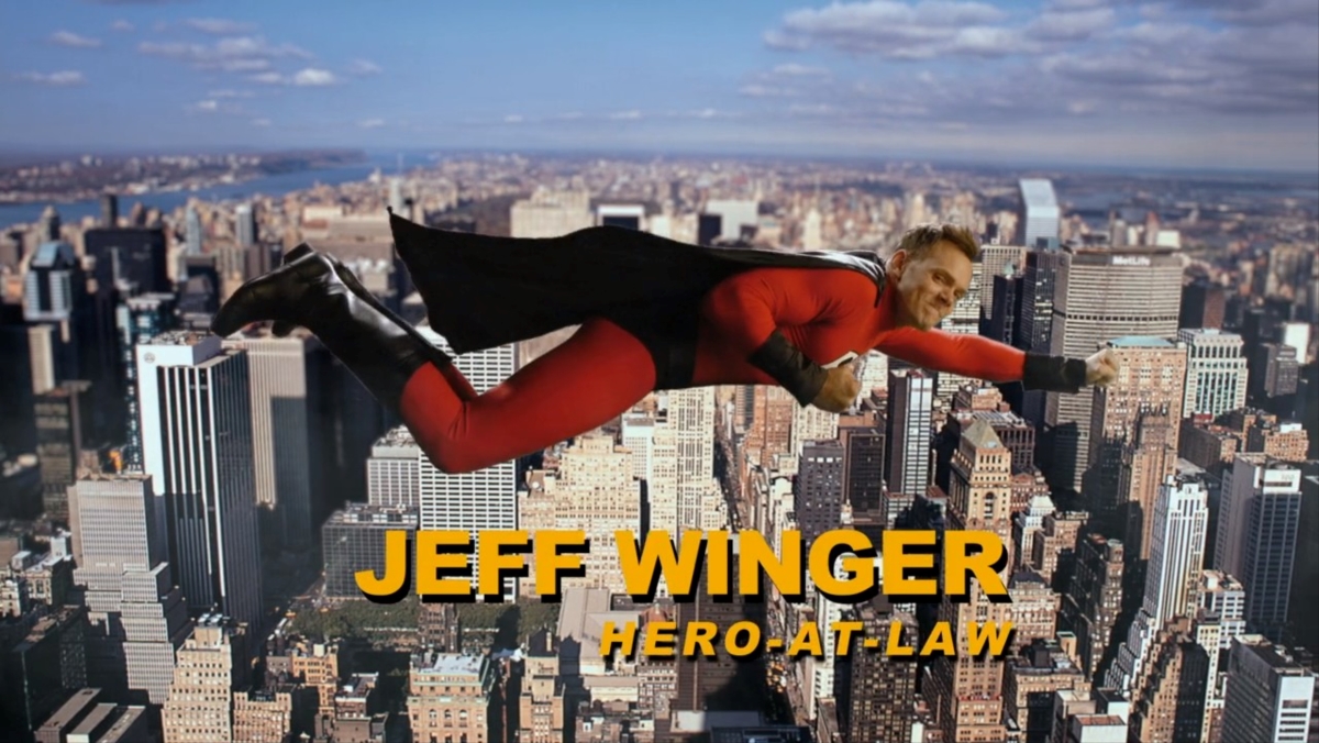 A commercial from the show Community showing Jeff Winger as a superhero