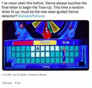 A Wheel of Fortune fan spotted a letter changing ‘randomly’ on the show's new puzzle board