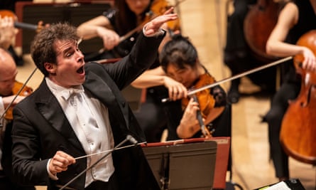 Hrůša conducts the Philharmonia in Mahler’s Resurrection Symphony at the Royal festival hall in February 2020.