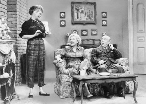 Lucille Ball, Vivian Vance, and William Frawley filming 