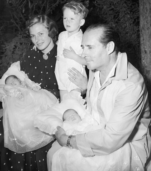 Ingrid Bergman, Roberto Rossellini, and their three children in 1952