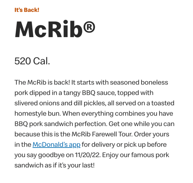 McDonald's McRib farewell tour
