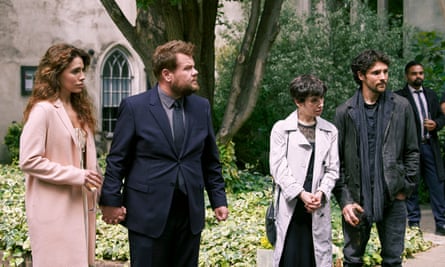 Kitchen cabinet … (from left) Melia Kreiling, James Corden, Sally Hawkins and Colin Morgan in Mammals.