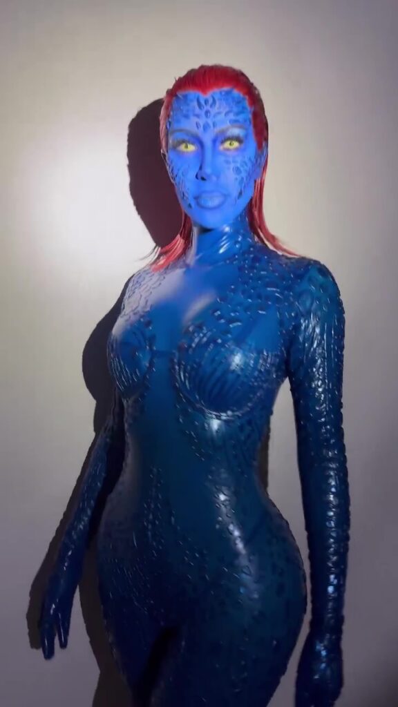 Kim Kardashian dressed up as the X Men’s Mystique for Halloween