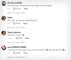 TikTok comments child screeching on 29 hour flight copy