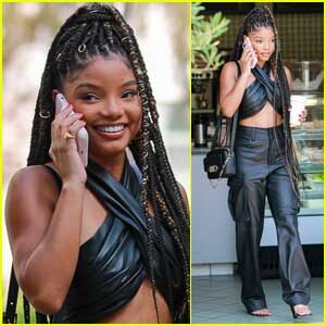 Halle Bailey Wears Leather Outfit During Morning Coffee Run