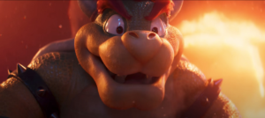 Bowser making a surprised face in The Super Mario Bros Movie.