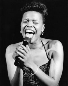 Joyce Sims performing at the Hammersmith Odeon, London, 1988.