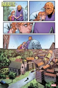 Ben Grimm and Alicia arrive in a weirdly empty town in Fantastic Four #1 (2022).