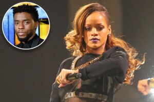 Rihanna pays tribute to Chadwick Boseman (inset) in "Lift Me Up," the lead single from the forthcoming film "Black Panther: Wakanda Forever".
