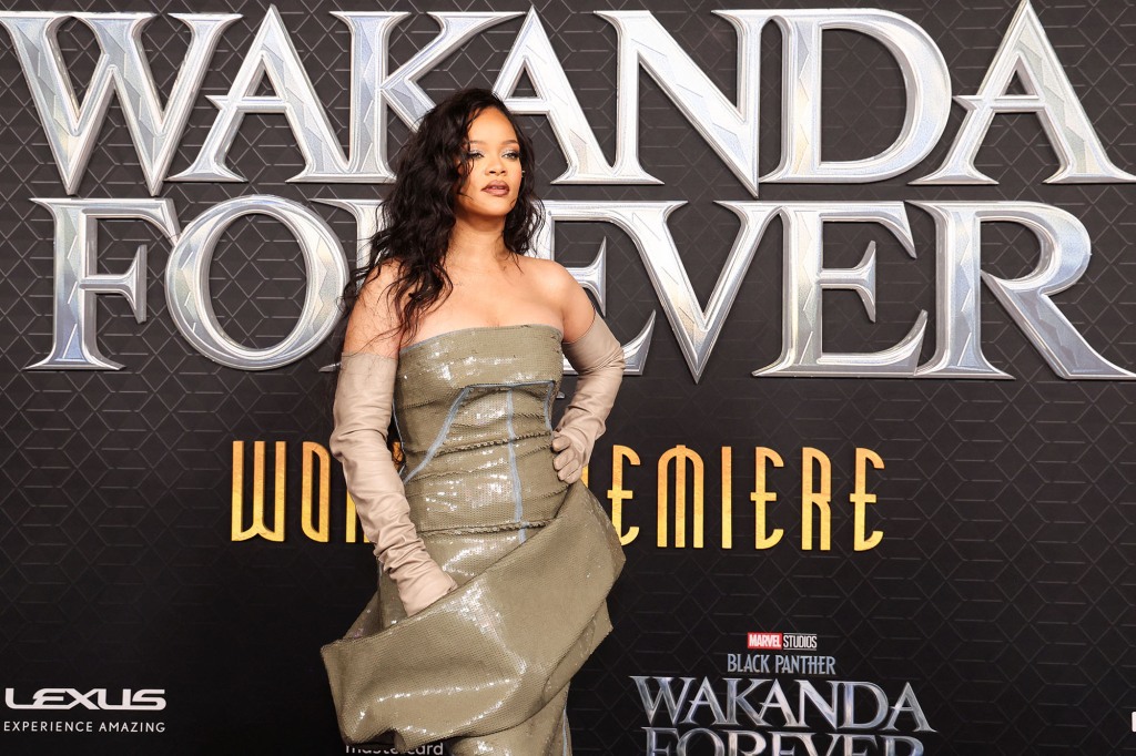 Rihanna at the premiere for Black Panther: Wakanda Forever.