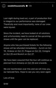 Swedish House Mafia cancel five more shows due to irreparable damage to production