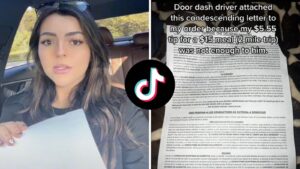 TikToker shocked after receiving letter from DoorDash driver complaining about her tip