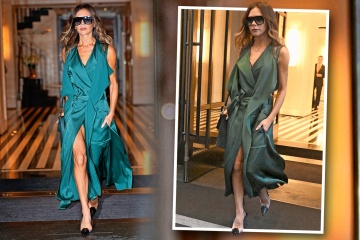 Victoria Beckham, 48, flashes legs in green dress with thigh high split in NY