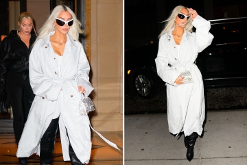 Kim Kardashian's frail frame drowns in baggy coat after weight loss