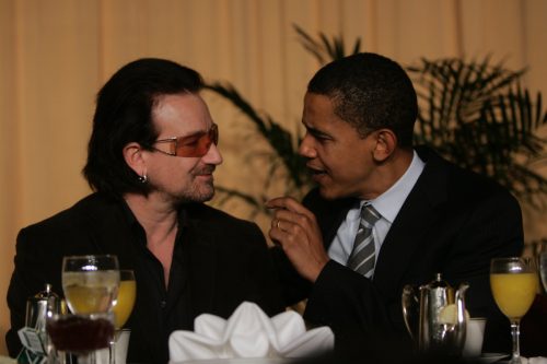 Bono and Barack Obama at the National Prayer Breakfast in Washington, D.C. in 2006