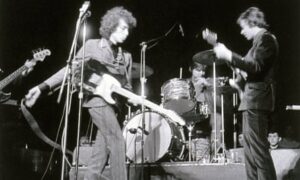 Wired for sound … Bob Dylan performing at the Free Trade Hall in Manchester in 1966.