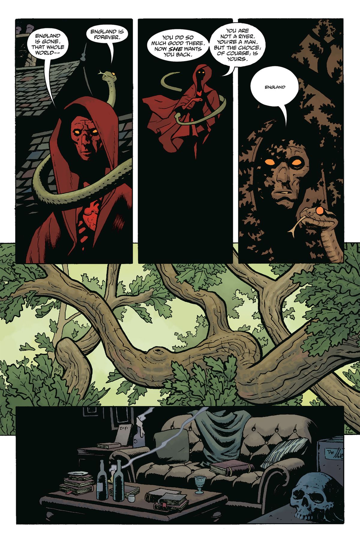 The snake tells Edward Grey that England, which no longer exists, still wants him back, and he chooses England, in Koshchei in Hell #1 (2022).