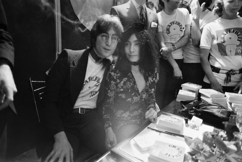 John Lennon and Yoko Ono at a book signing in London in 1971