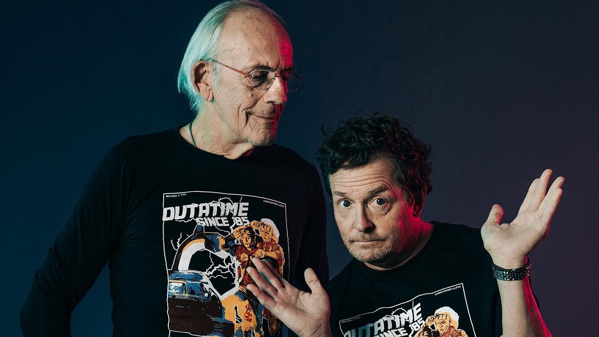 Christopher Lloyd and Michael J. Fox model the new Back to the Future collection.