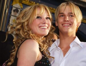 Hilary Duff and Aaron Carter attend the premiere of “The Lizzie McGuire Movie” in 2003.